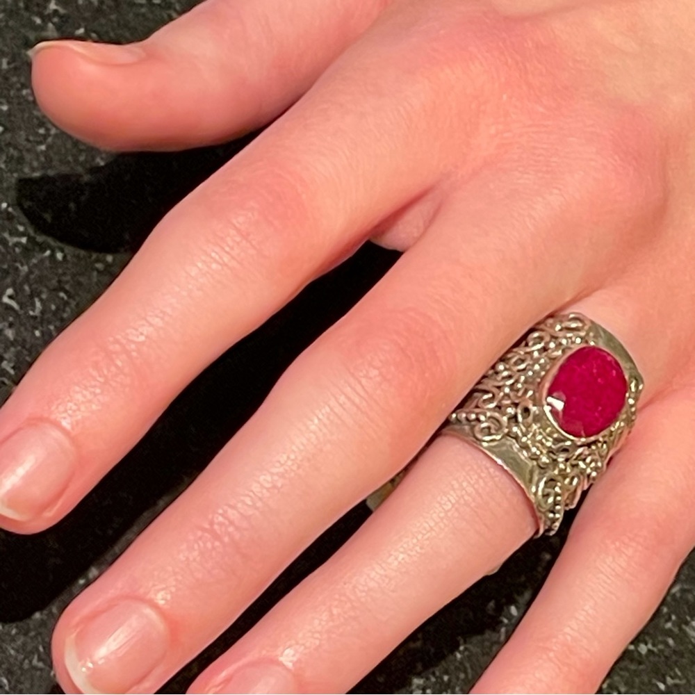 NWT Solid 925 Kashmir Genuine Ruby wide statement band ring Christmas Valentines - Picture 8 of 9